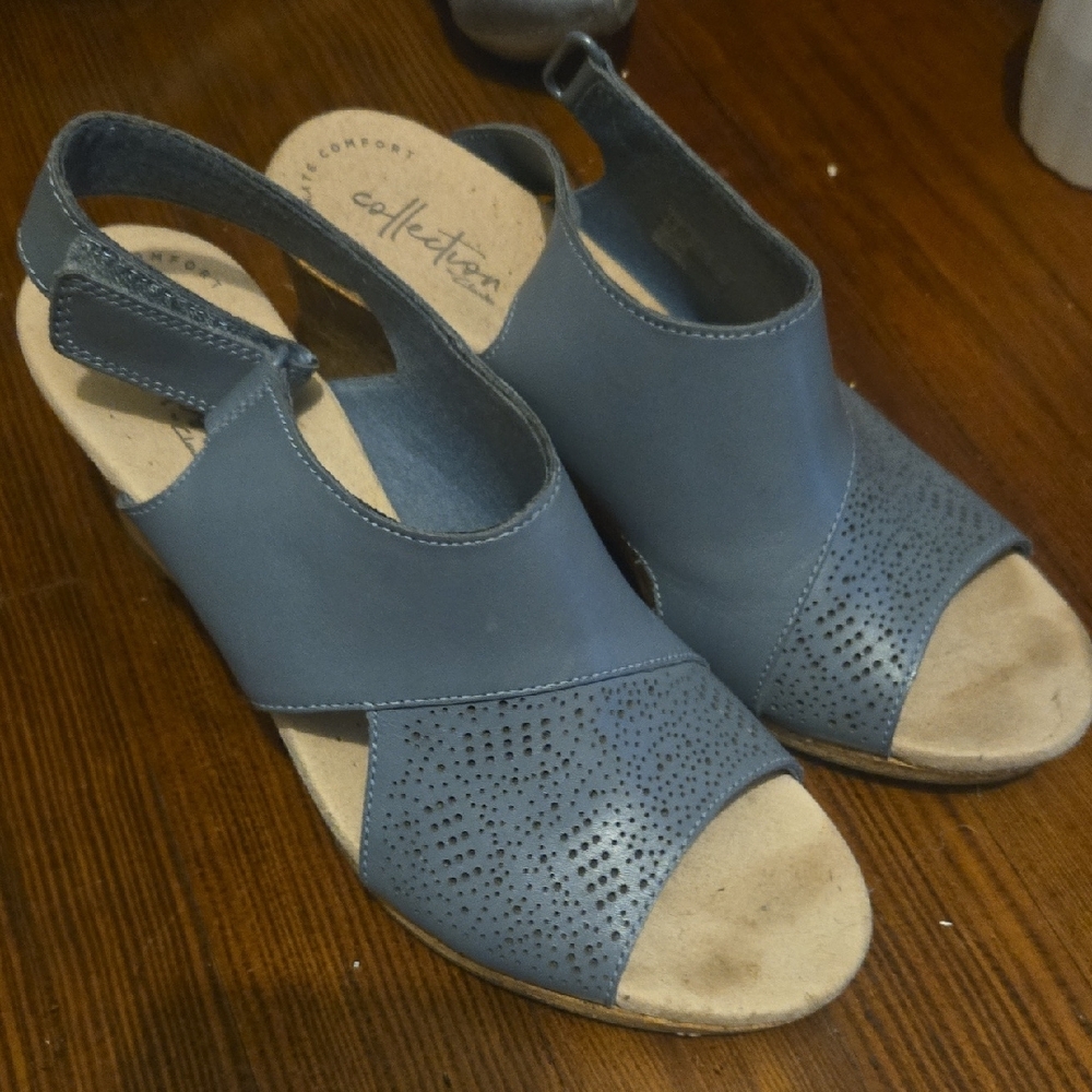 Clarks Blue Slingback Sandals with Textured Straps